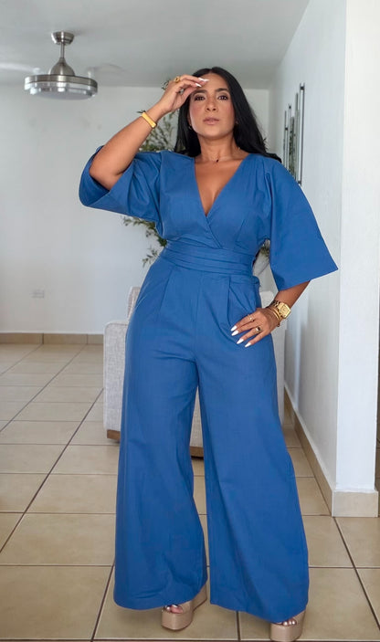 Bello Blue (azul) Bien Spandex Wide Leg Jumpsuit (tiene bolsillos)