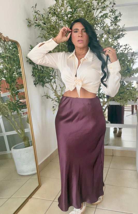 Colombia Plum (Violeta oscuro Silk Spandex Maxi  Skirt(falda en seda)