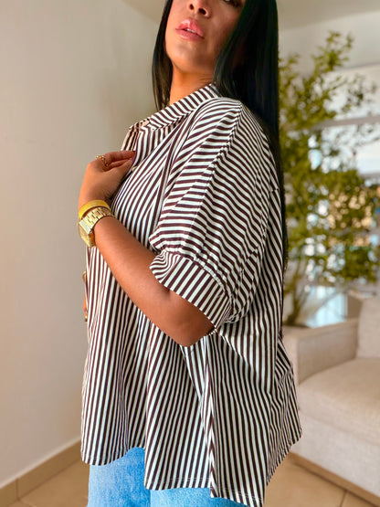 Choco Brown and White Oversized Striped Blusòn (lìneas color chocolate brown) SOLD OUT GRACIAS