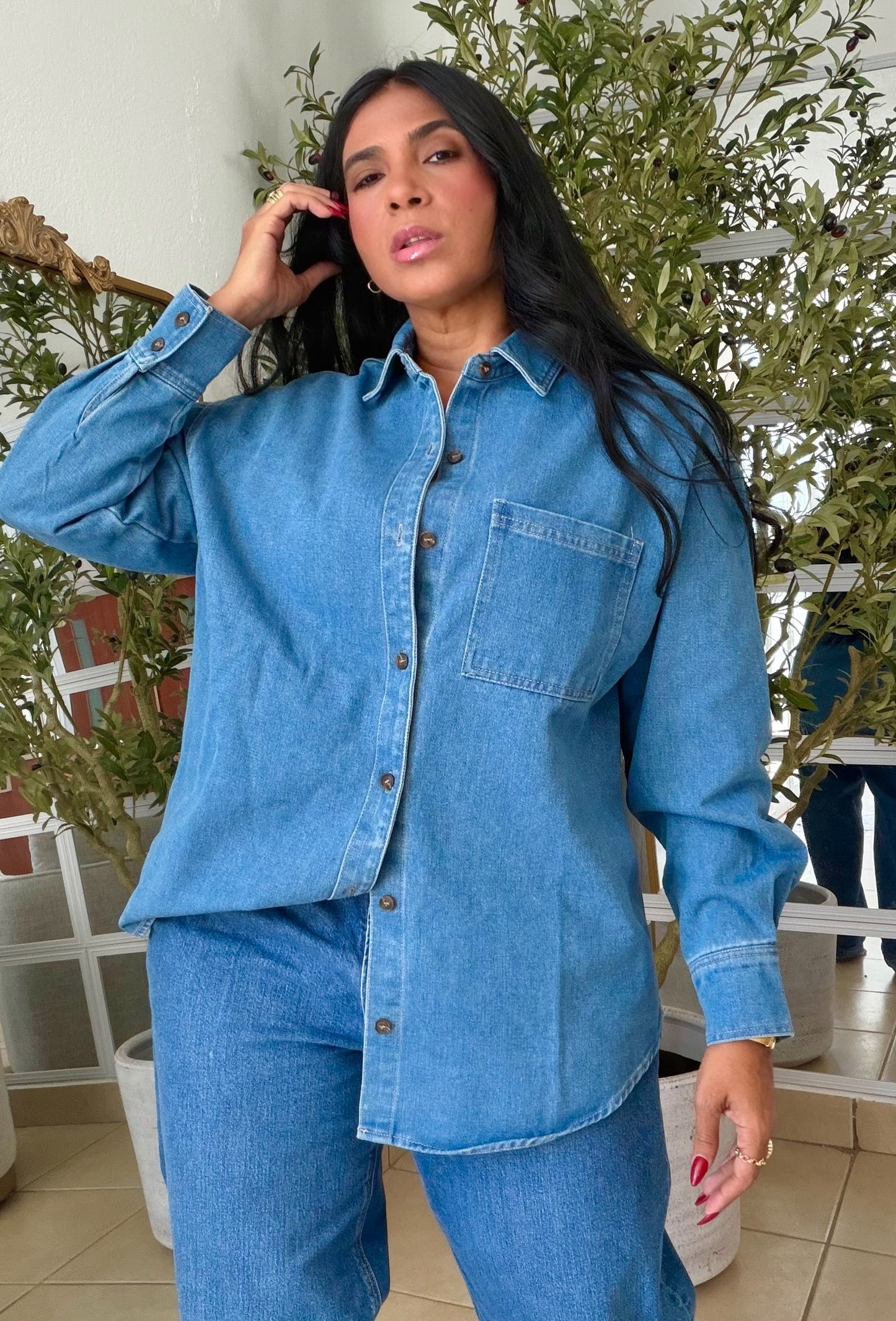 Denim Blue Luxury Oversized Blouse SOLD