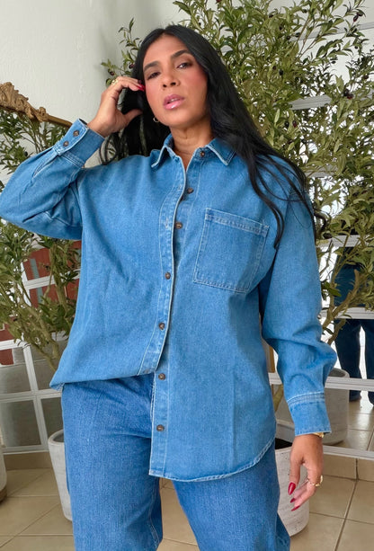 Denim Blue Luxury Oversized Blouse SOLD