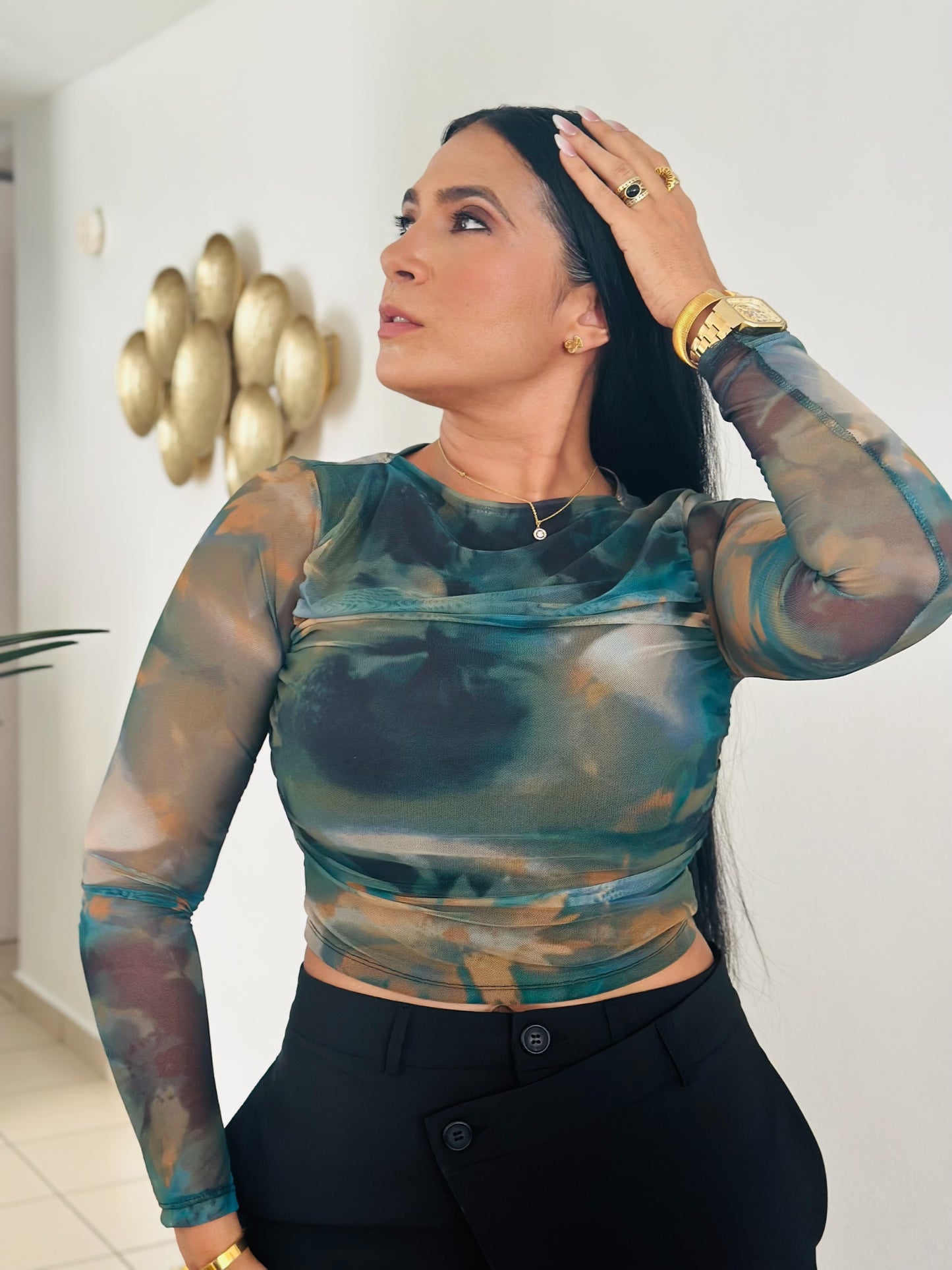 Jade Multicolor Mesh Top Spandex