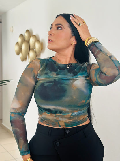 Jade Multicolor Mesh Top Spandex