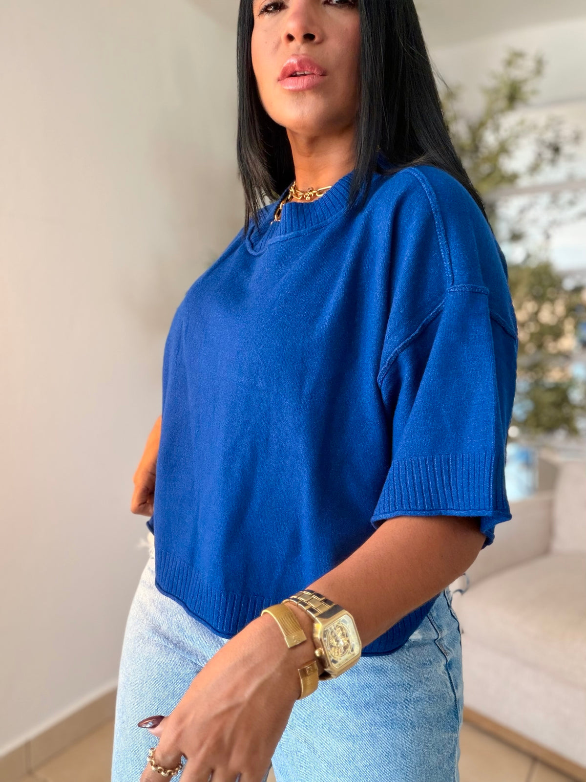 Eah! Eah! Navy Blue Luxe Premium Oversized Top (azul)