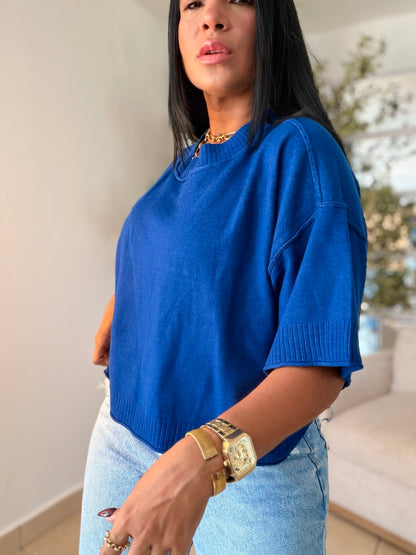 Eah! Eah! Navy Blue Luxe Premium Oversized Top (azul)