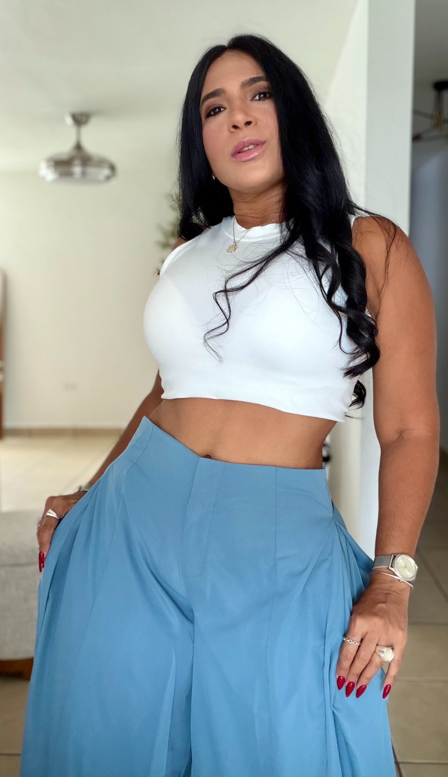 Airport Glam Blue Wide Leg Oversized Pants (tiene bolsillos) único color (PRE ORDEN)