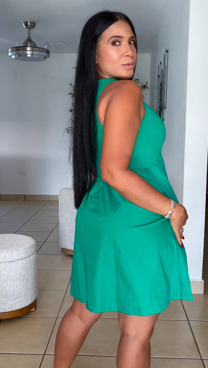 Ilié Kelly Green Luxe Spandex Tank Dress (con bolsillos no zipper ni botones) lo amarán