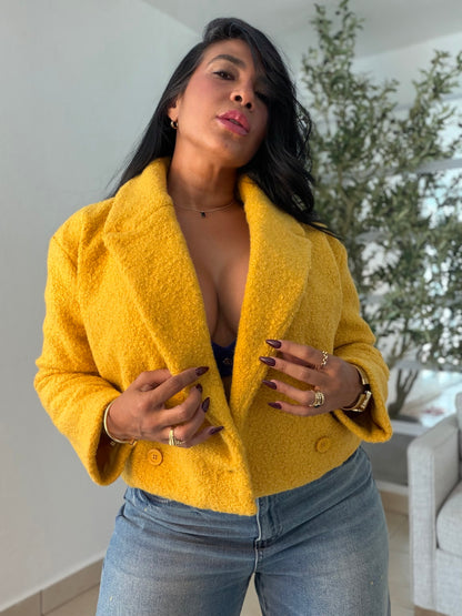 Vintage Yellow Mustard Luxurey Textured Premiun Oversized Jacket Top