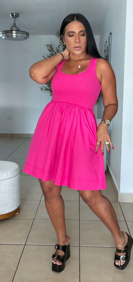 Ilié Hot Pink Luxe Spandex Tank Dress (con bolsillos no zipper ni botones) lo amarán