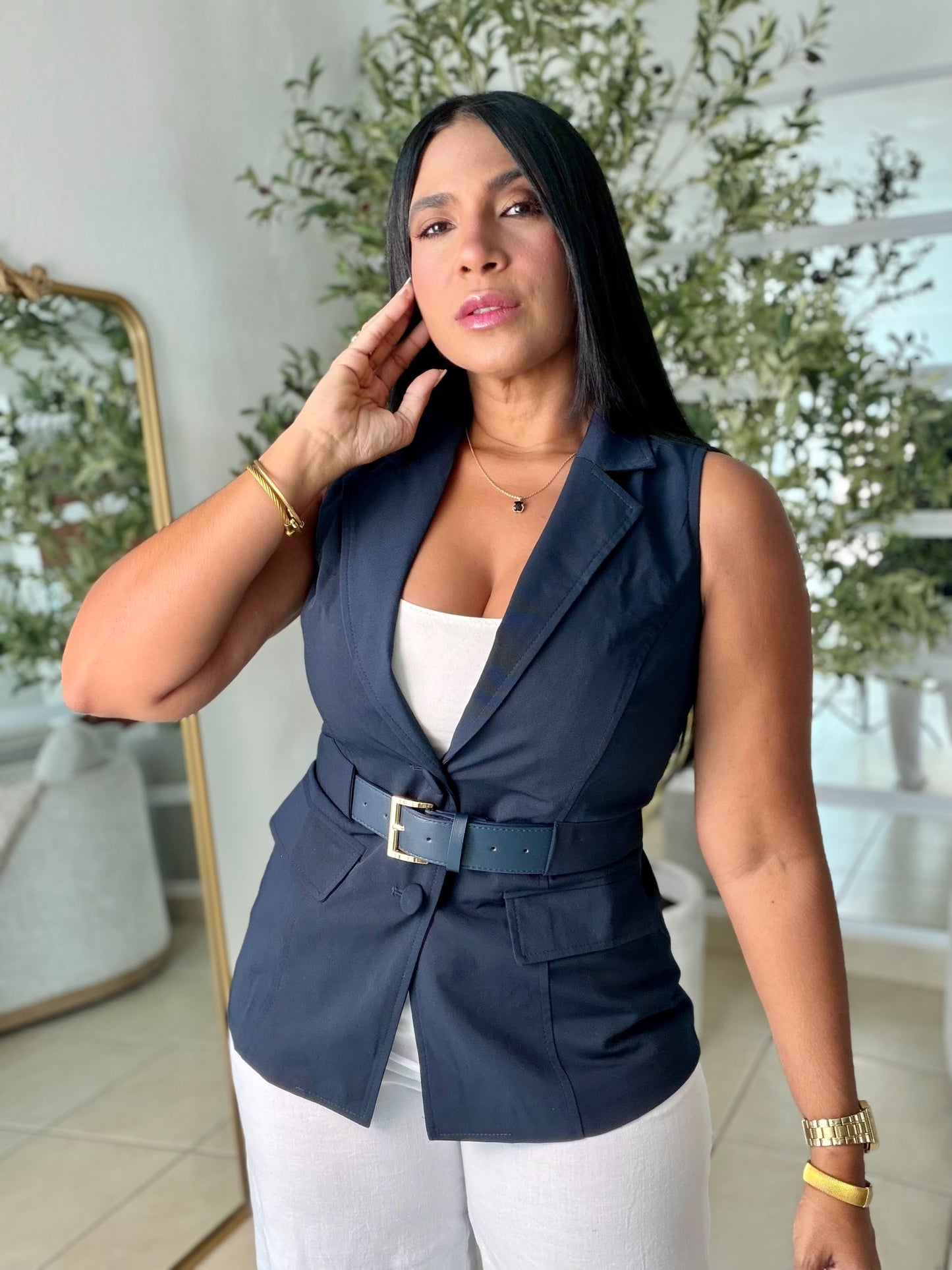 Navy Blue Vest Top Incluye Cinturòn