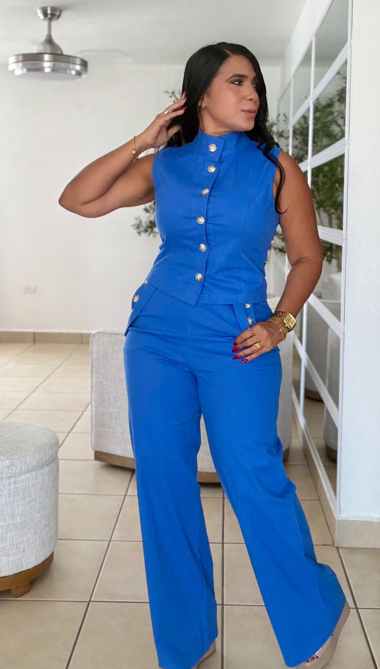 Luxe Linen Spandex Royal Blue Top and Pants Set (bien expandible) mega cómodo y único color (SOLD OUT)
