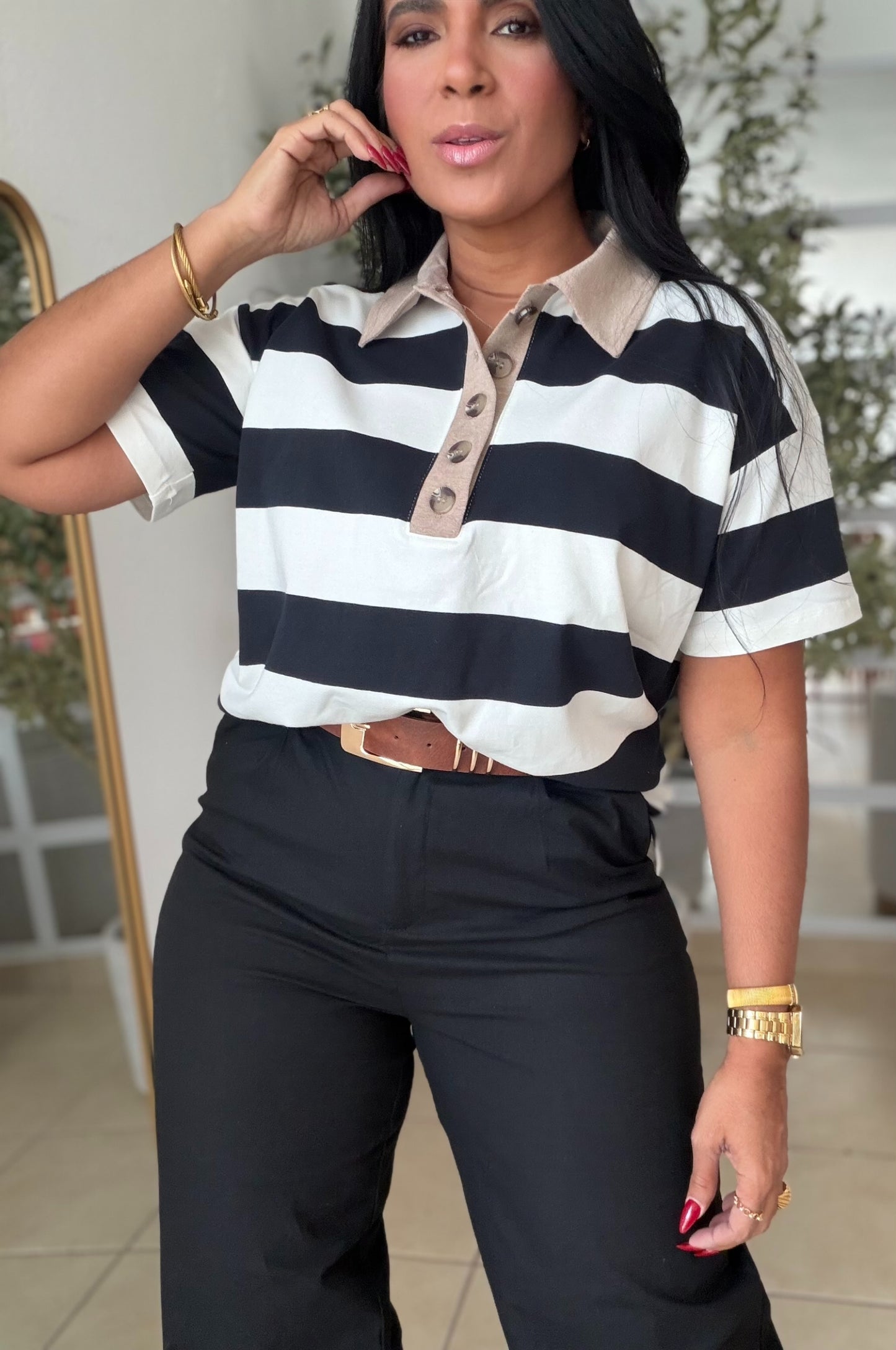 Blacky Black and White Luxe Spandex Premium Striped Polo Shirt (camisa con lìneas color negro) SOLD OUT