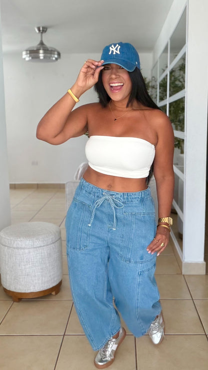 De Lujo Blue Espectaculat Spandex Barrel Jeans (BAGGY AZUL)