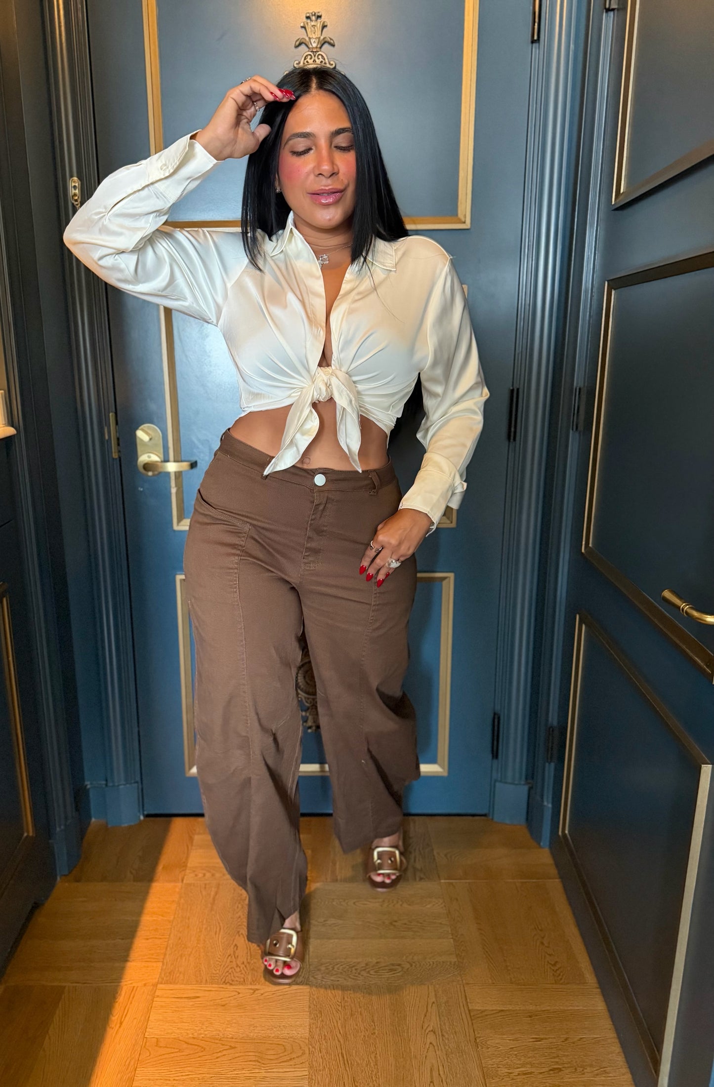 Eres lo que superaste ayer! Choco Brown Como Denim Spandex Baggy Barrel Pants con bolsillos SOLD OUT GRACIAS