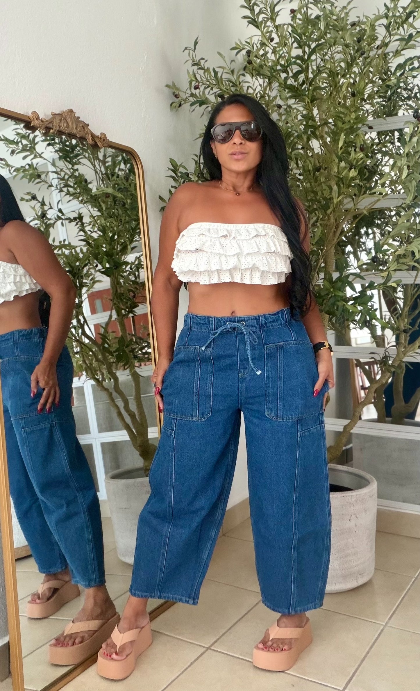 De Lujo Blue Espectacular Spandex Barrel Jeans (BAGGY AZUL)