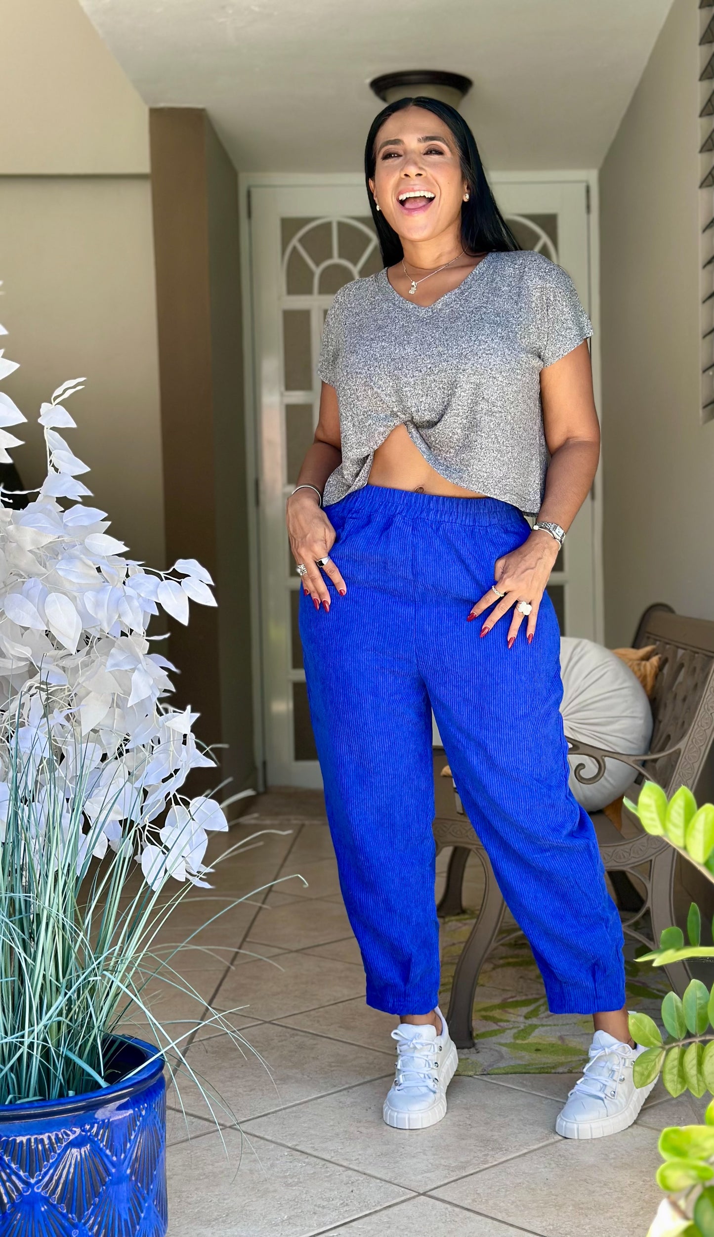 Naty Royal Blue Spandex Corduroy Pants (tiene bolsillos)