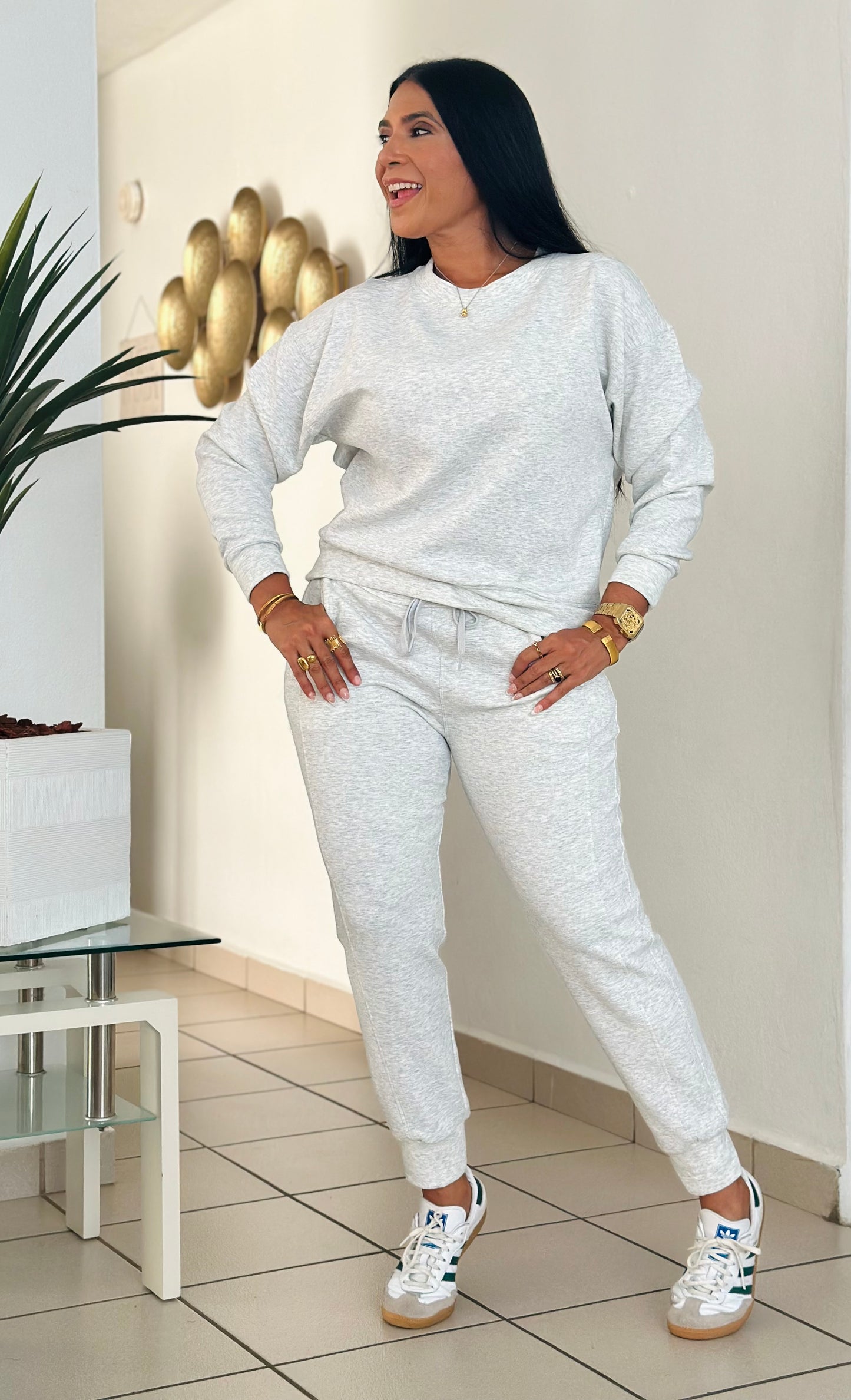 Portos Light Gray Spandex Jogger Pants Set (cubridor y tiene bolsillos)