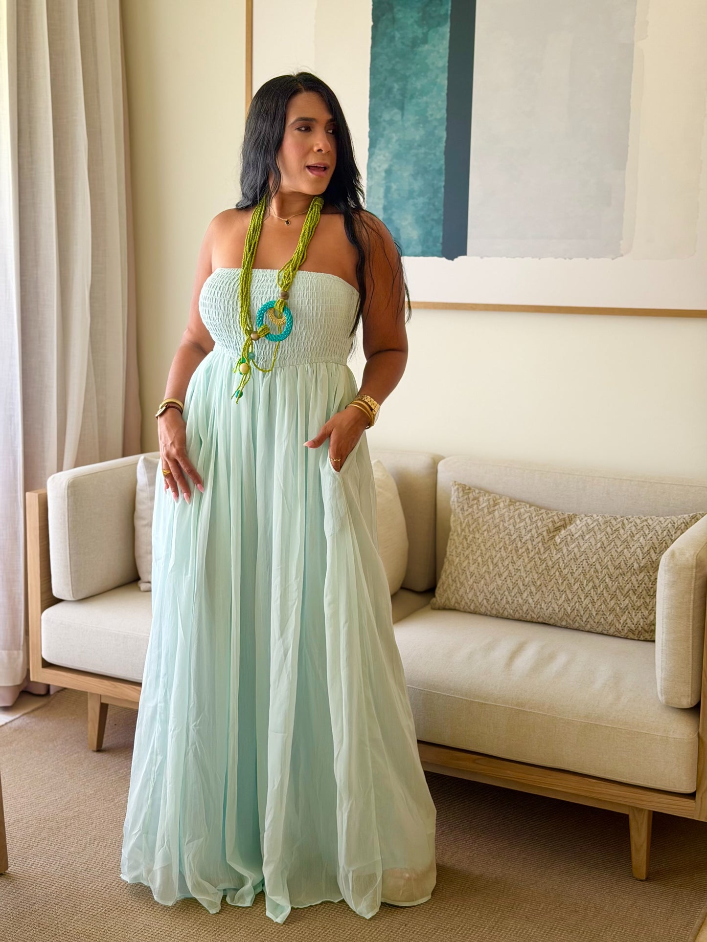 Darimar Wide Leg Spandex De Lujo Jumpsuit (tiene bolsillos y no zipper ni botones)Turquesa Blue (es un lujo de bello)