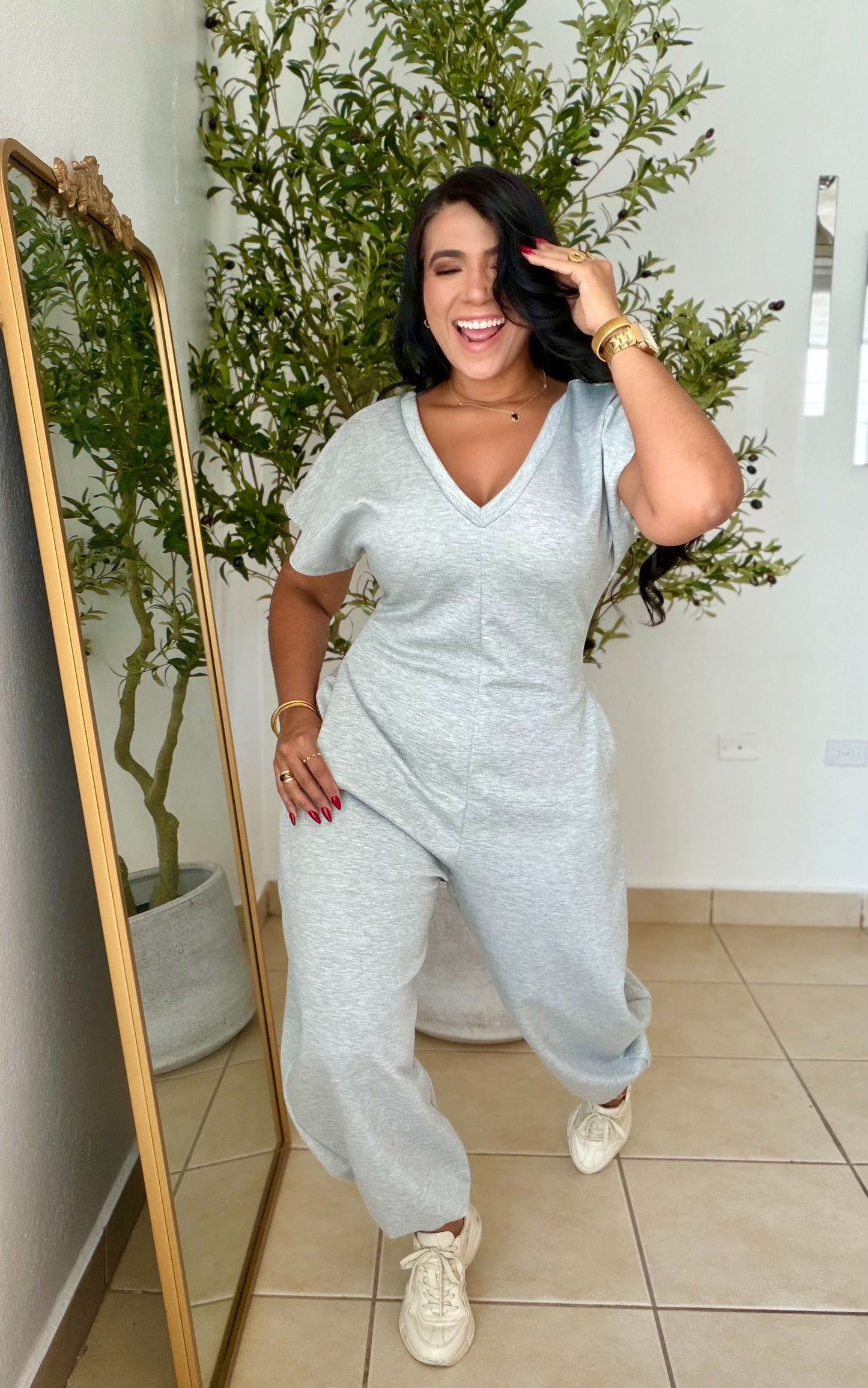 Baggy Gray Spandex Luxe Jumpsuit (tiene bolsillos) gris SOLD OUT