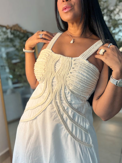 Palacios Crochet and Linen Spandex Doble forro Maxi Dress (NO CLAREA) White