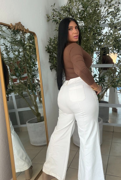 Bone White  Wide Leg Spandex Pants (tiene bolsillos pantalones)