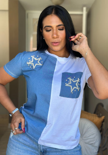 Débora DENIM and Cotton Stars Shirt Top