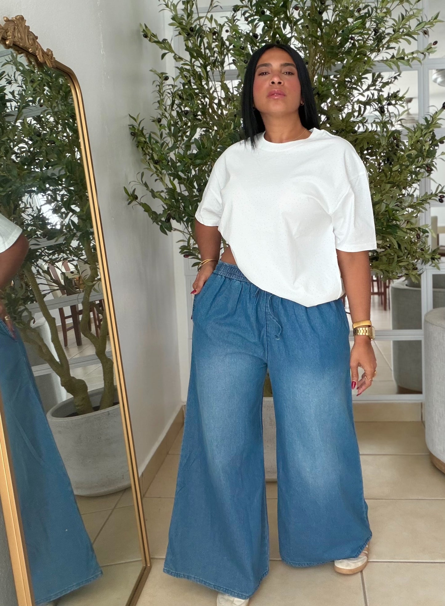 Mega Bello Baggy Spandex Total Wide Leg Denim Blue Pants (esto es bello) (SOLD OUT GRACIAS)