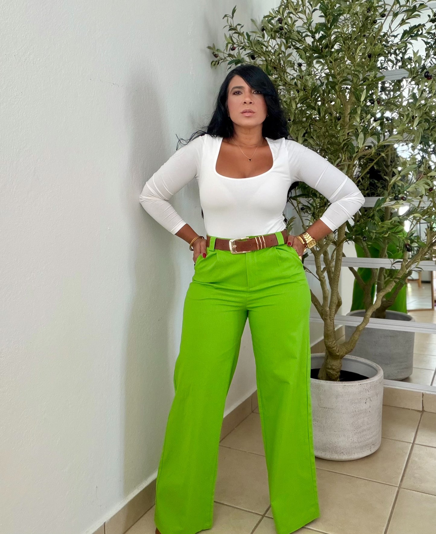 Apple Green Linen Pants Spandex (incluye cinturón. Omg!
