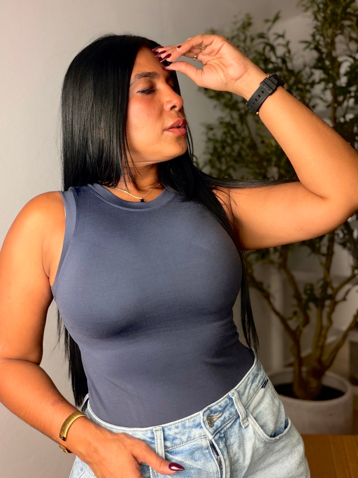 Charcoal Gray Dynamic Spandex Long Luxe Basic (bàsica gris oscuro de lujo)