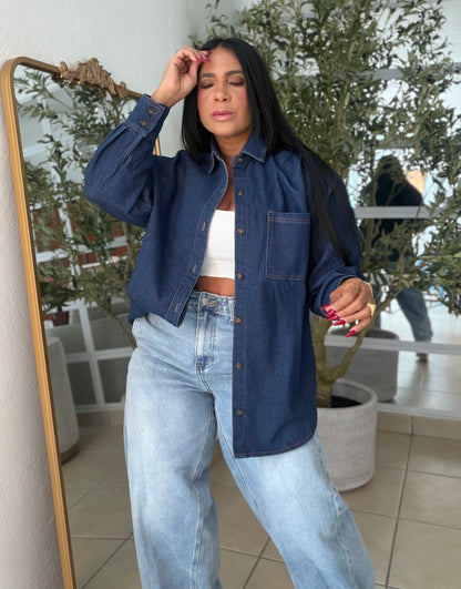 Denim Dark Blue Luxury Oversized Blouse