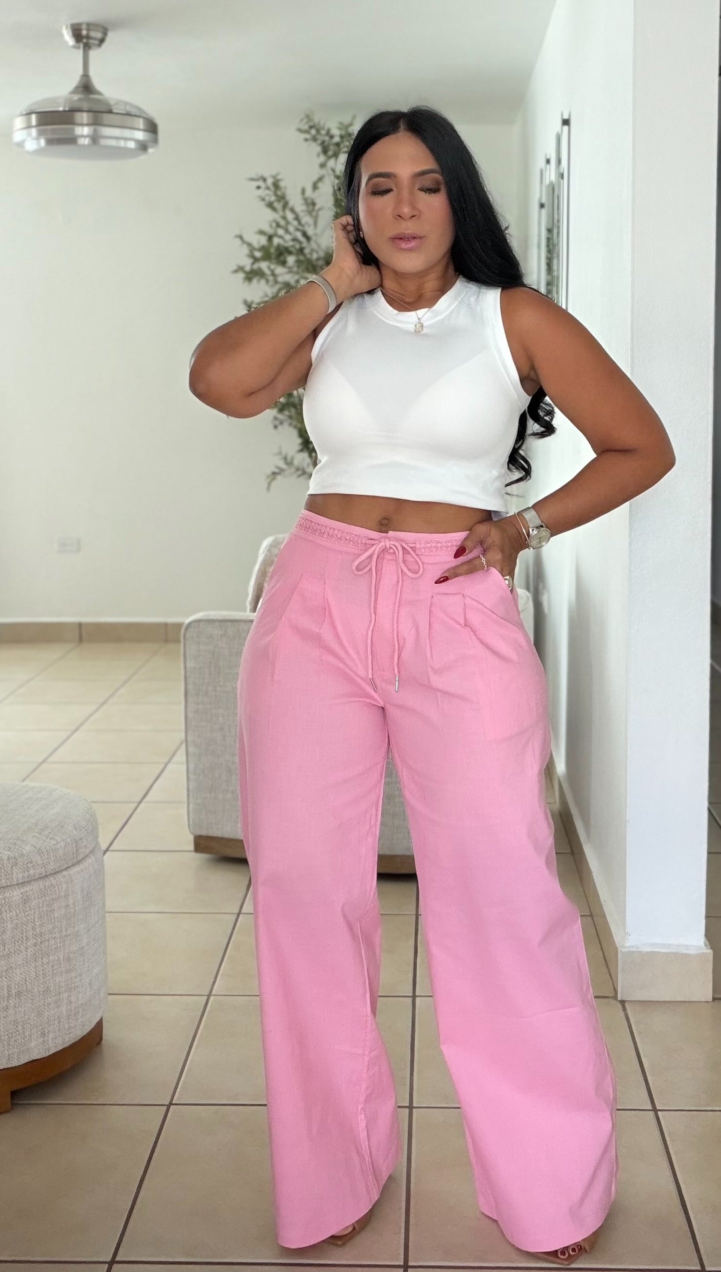 Y definitvamente es mío!! Omg! Pink Luxe Linen Spandex Pants (elàstico en cintura) Baggy Wide Leg (único color)