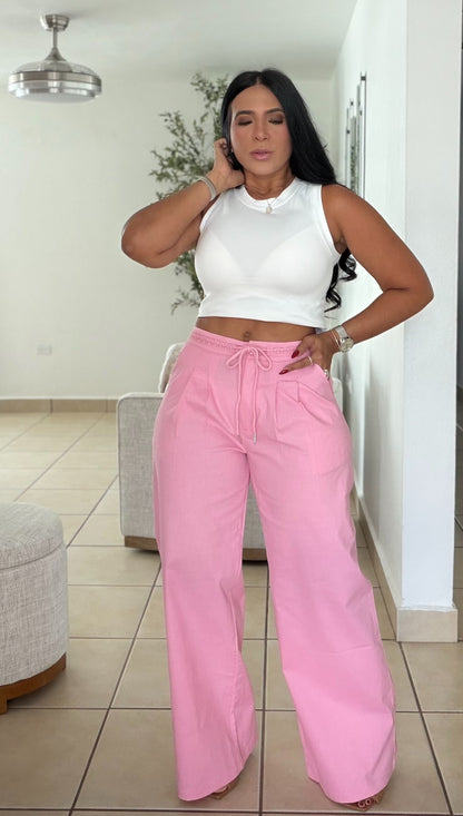 Y definitvamente es mío!! Omg! Pink Luxe Linen Spandex Pants (elàstico en cintura) Baggy Wide Leg (único color)