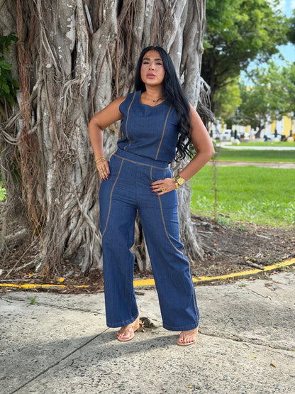 El Denim Blue Set de Camisa y Pantalòn Wide Leg màs bello del mundo!! Bien expandible y còmodo. Tiene bolsillos