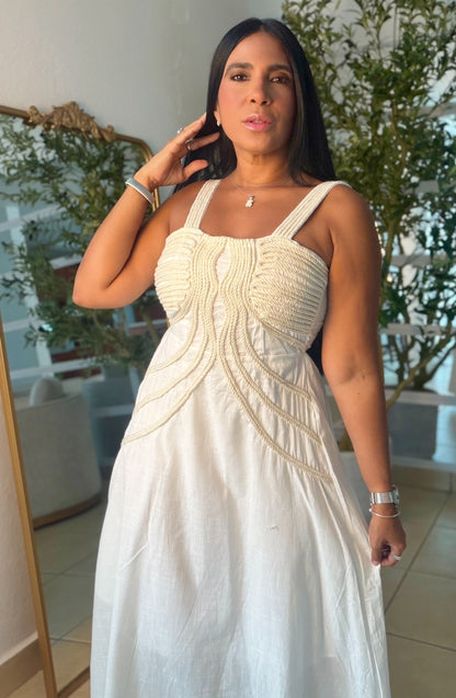 Palacios Crochet and Linen Spandex Doble forro Maxi Dress (NO CLAREA) White