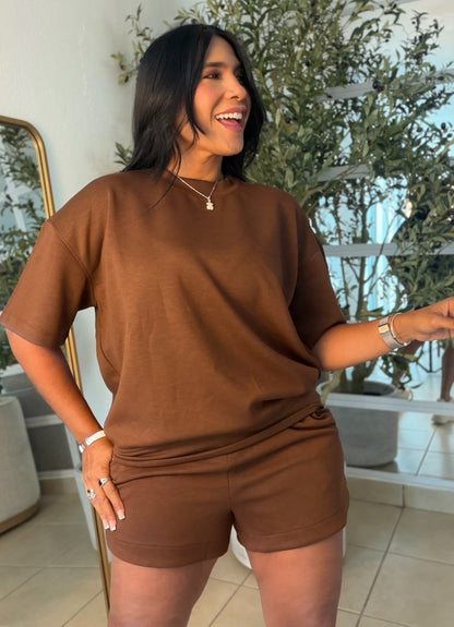 Choco Marrón De lujo Oversized Too and Shorts Spandex Sporty Set (SOLD OUT GRACIAS)