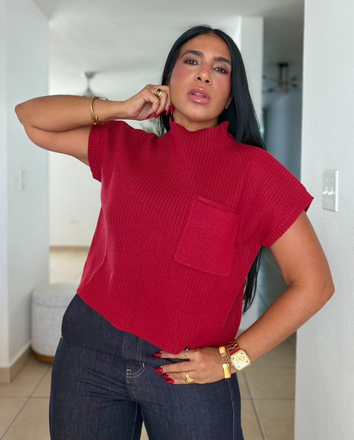 Avas Red Oversized Spandex Luxe Top (mega còmoda y fresquesita) color rojo