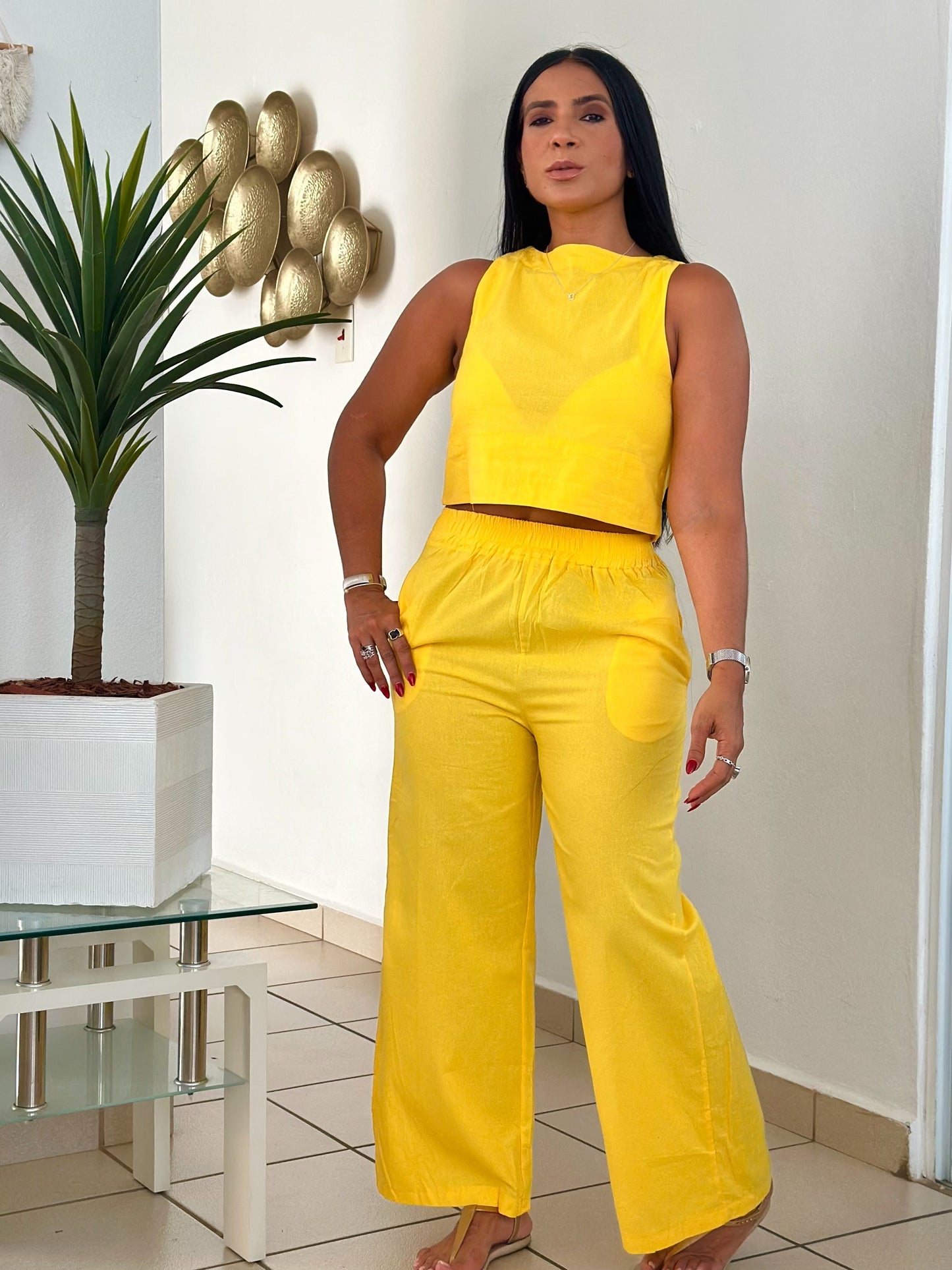 Jireh Yellow Linen Pants Set