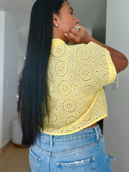 Luxe Butter Yellow Eyelet Premium Top( SOLDOUT)