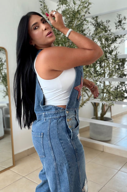 Baggy Barrell Denim Blue Oversized Overall Spandex y detalles de estrellas fijos (SOLD OUT)