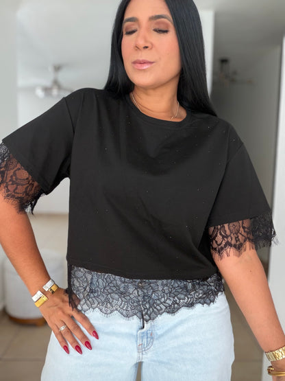 Amigas Black Cotton and Lace Premium Top