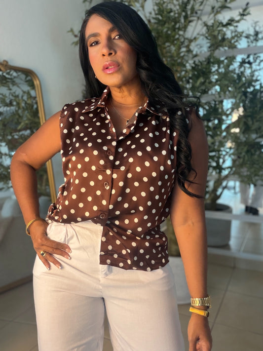 Camisa en Seda Polka Dots Choco Brown (SOLD OUT GRACIAS)