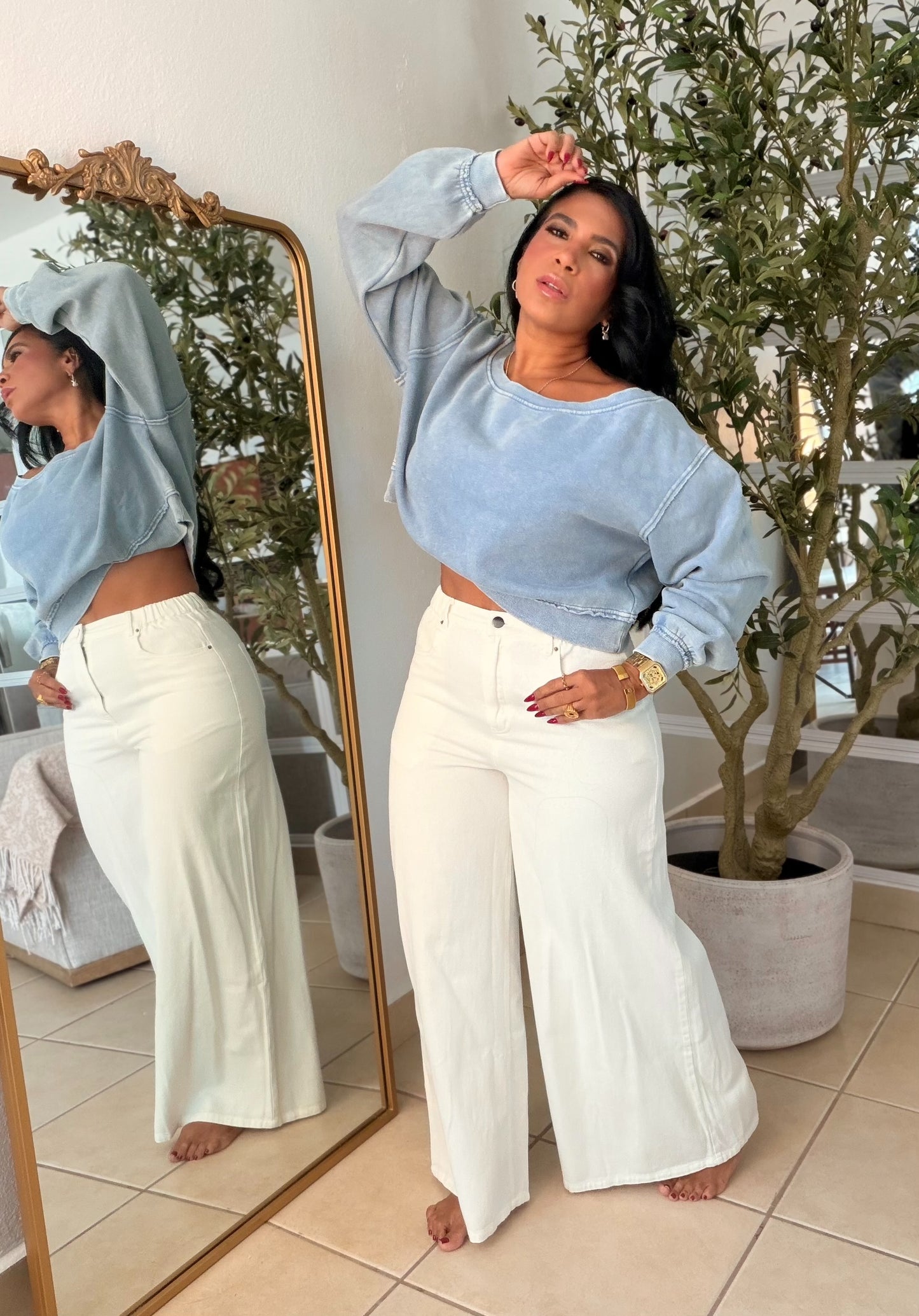 Arita White Wide Leg Spandex Pants (simula denim)