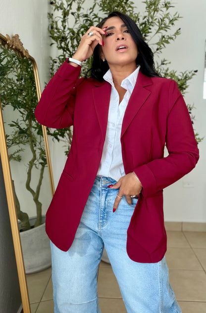Lele Oversized Luxe Burgundy Blazer(SOLD OUT)