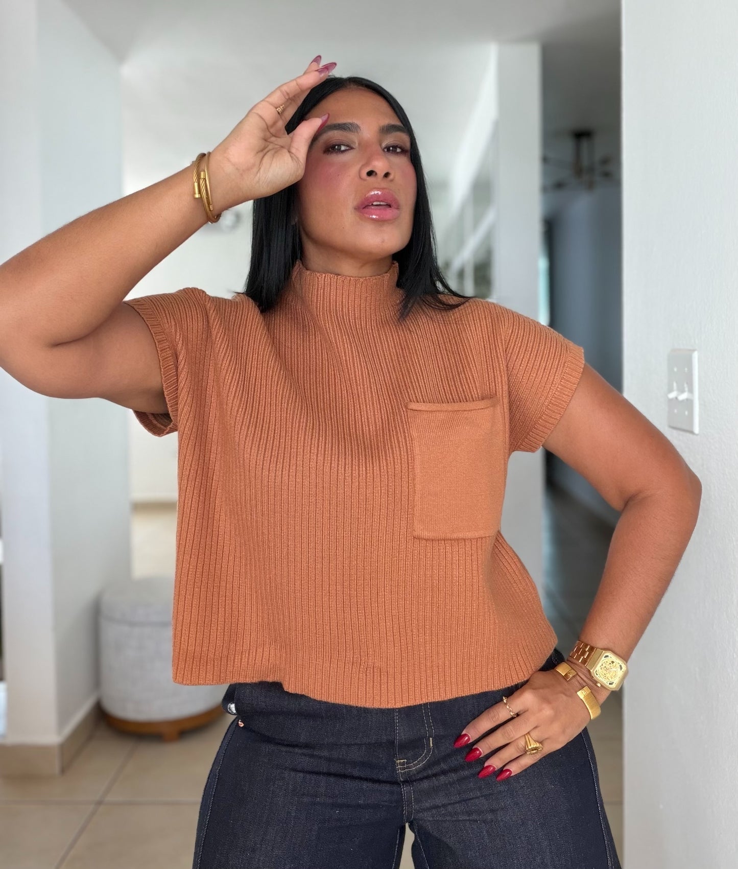 Avas Beige Camel Oversized Spandex Luxe Top (mega còmoda y fresquesita) color crema camel