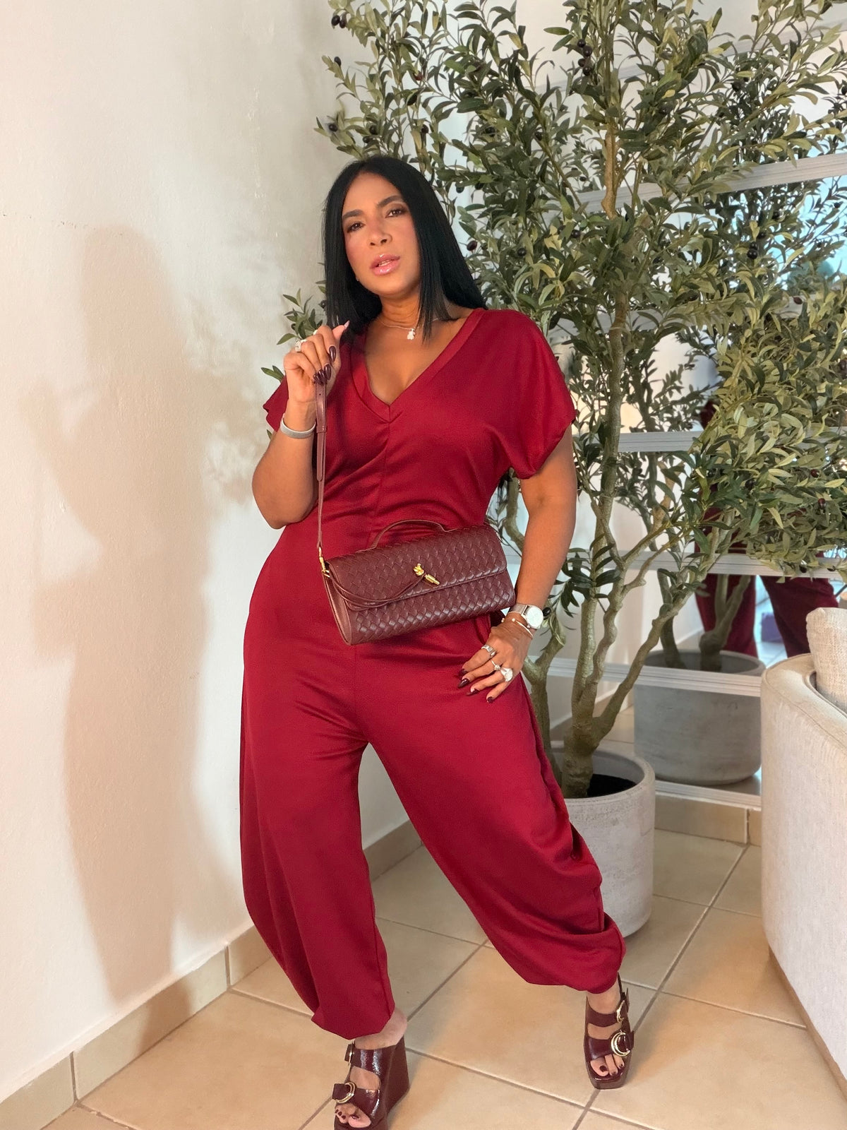 Baggy Red Wine Spandex Luxe Jumpsuit (tiene bolsillos) el más belloooCOLOR RED WINE (SOLD OUT GRACIAS