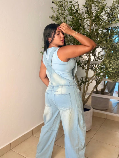 Baggy Barrel Spandex Overall Mega Premium.  Denim light Blue. Color azul claro (SOLD OUT GRACIAS)