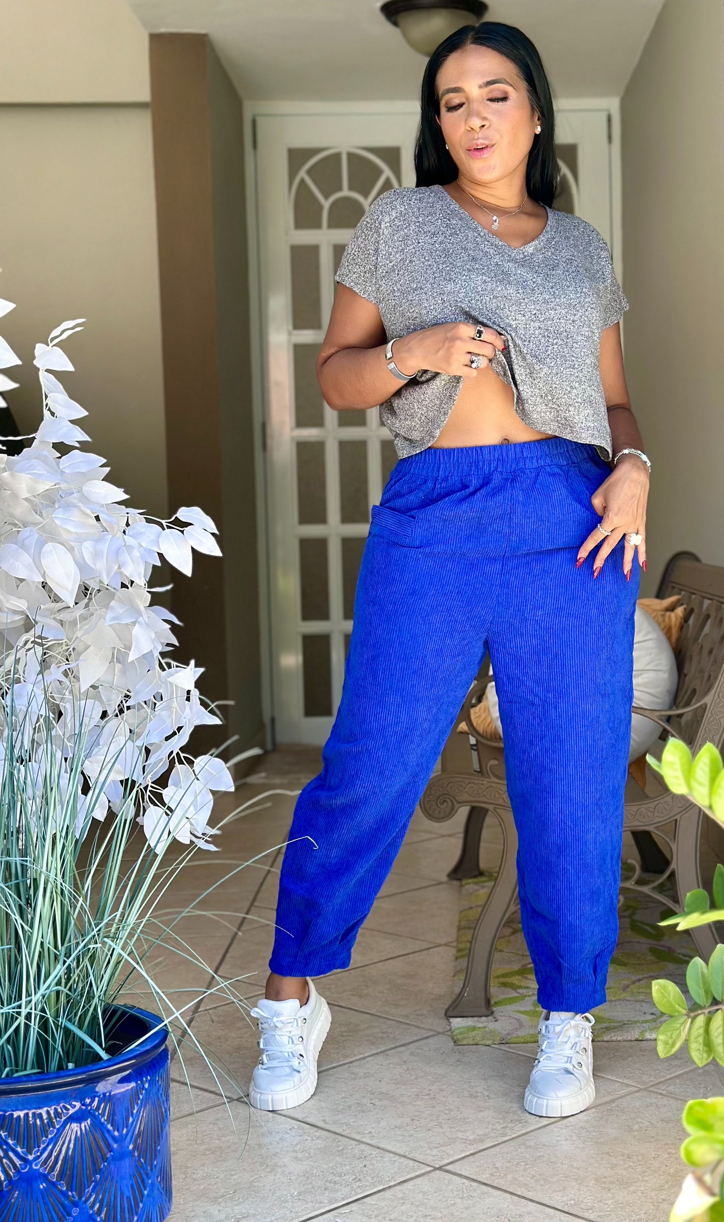 Naty Royal Blue Spandex Corduroy Pants (tiene bolsillos)