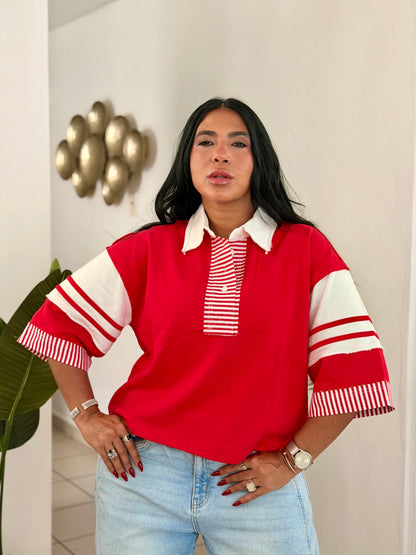 Colecciòn Exclusiva Ediciòn Limitada Extra Mega Premium Red Oversized Top con lìneas (SOLD OUT GRACIAS