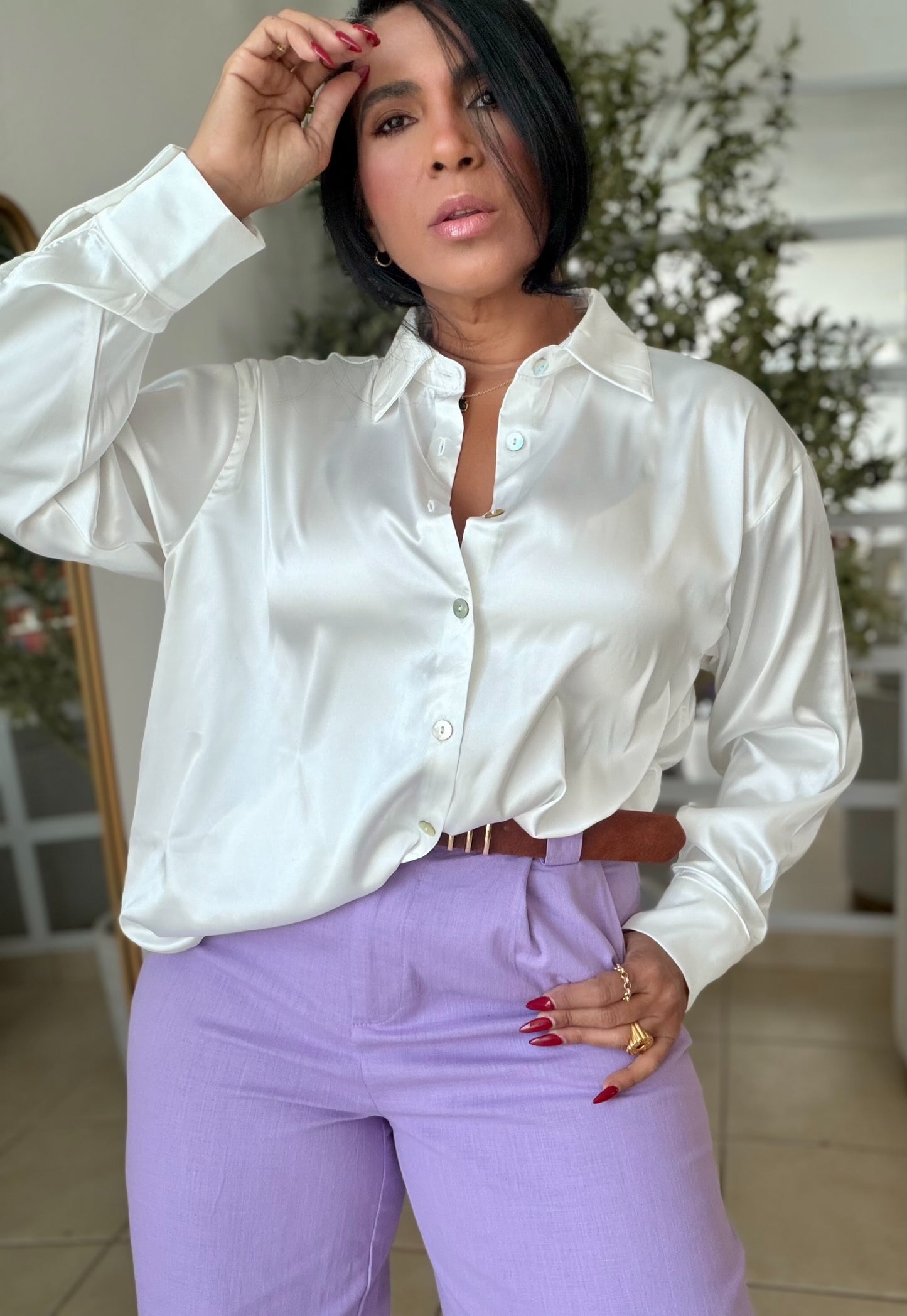 Blusa en Seda de Lujo Color Blanca Oversized
