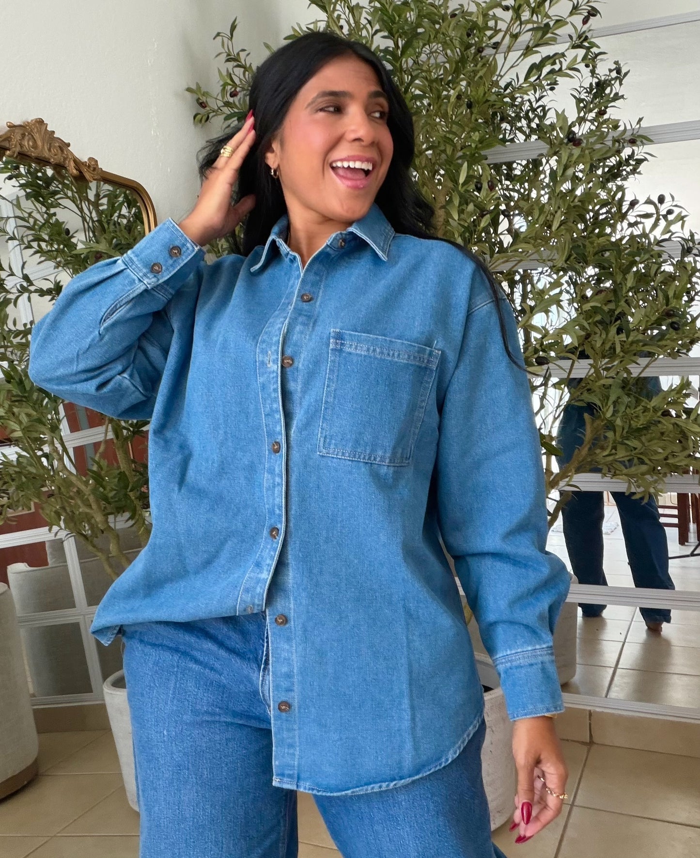 Denim Blue Luxury Oversized Blouse SOLD